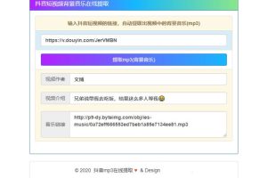 抖音视频背景音乐在线解析提取mp3源码